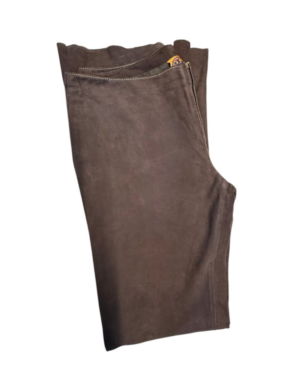 Tory Burch Brown Suede Pants Size 12 with White Stitching and Side Zipper